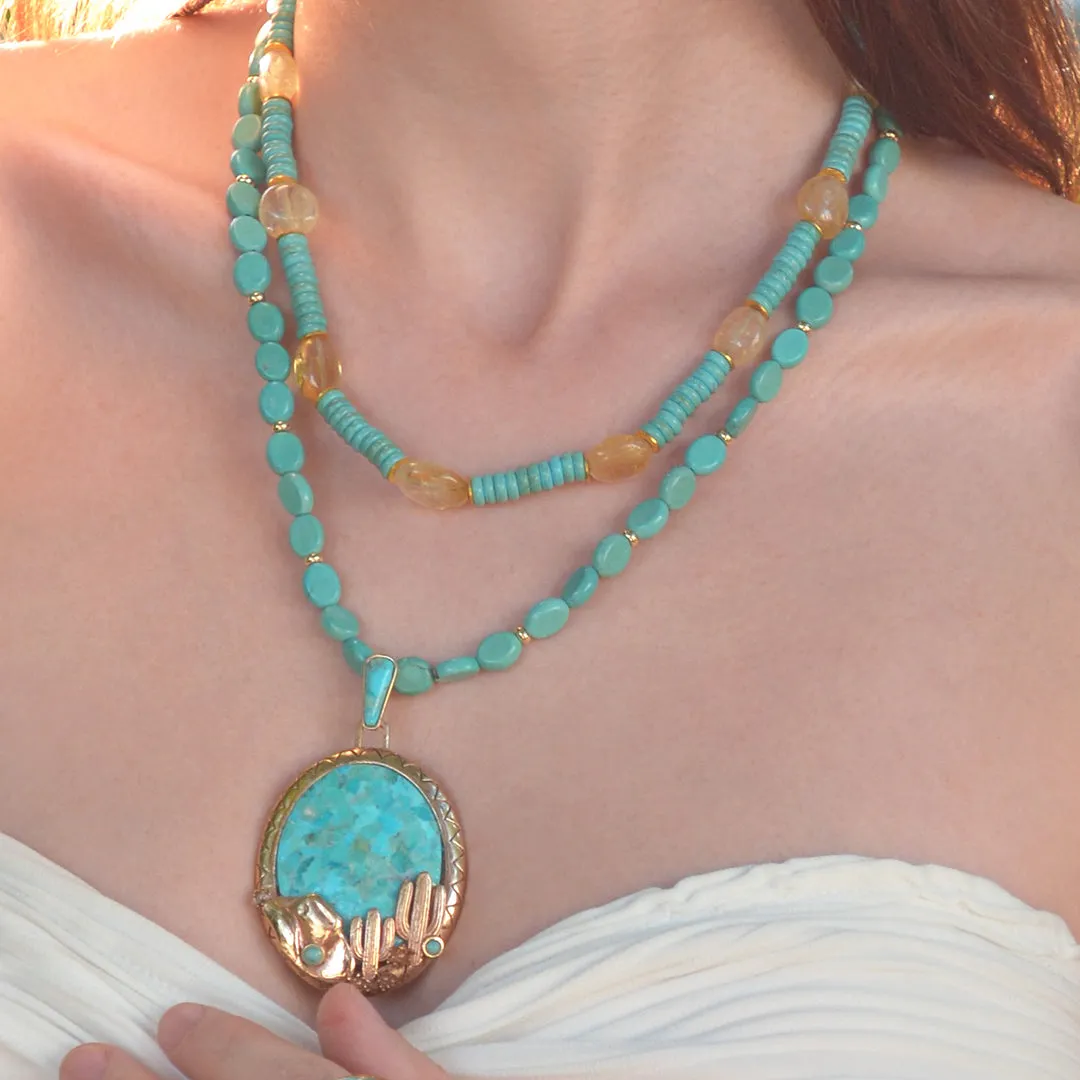 Saguaro Cactus Blue Turquoise Golden Statement Necklace sold by Barse product image thumbnail 2