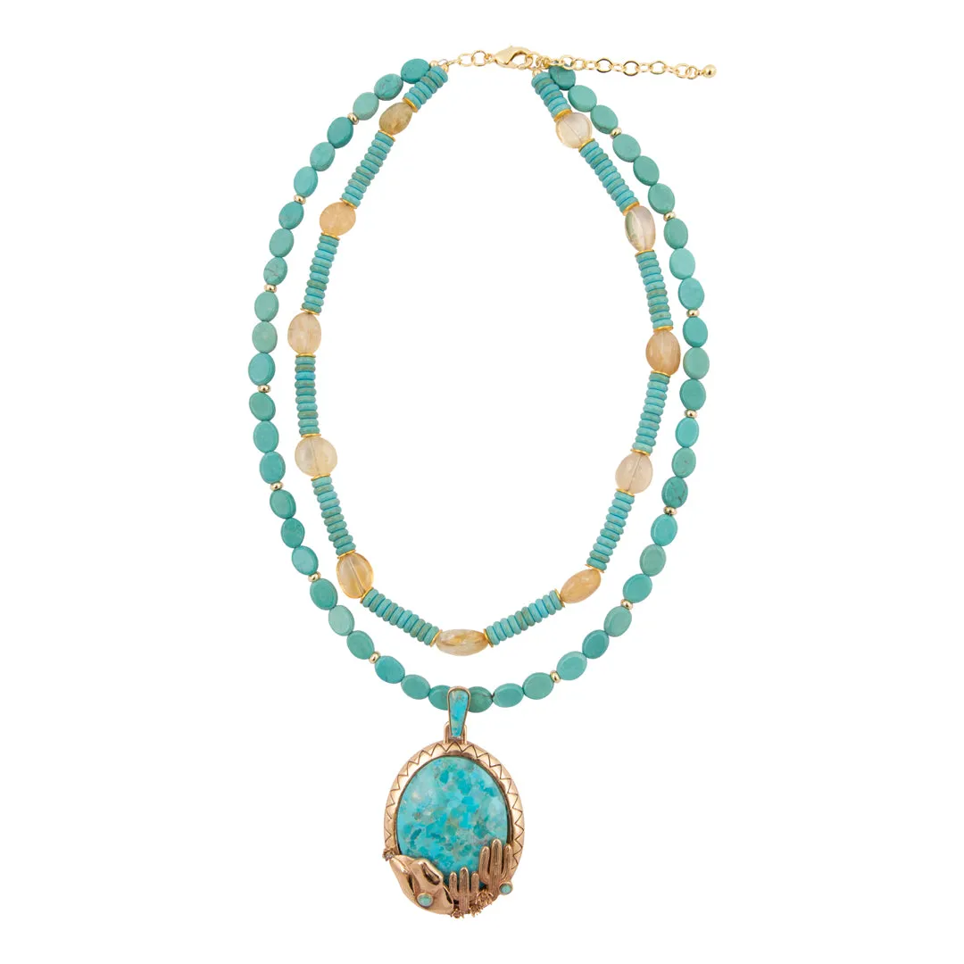 Saguaro Cactus Blue Turquoise Golden Statement Necklace sold by Barse product image thumbnail 4
