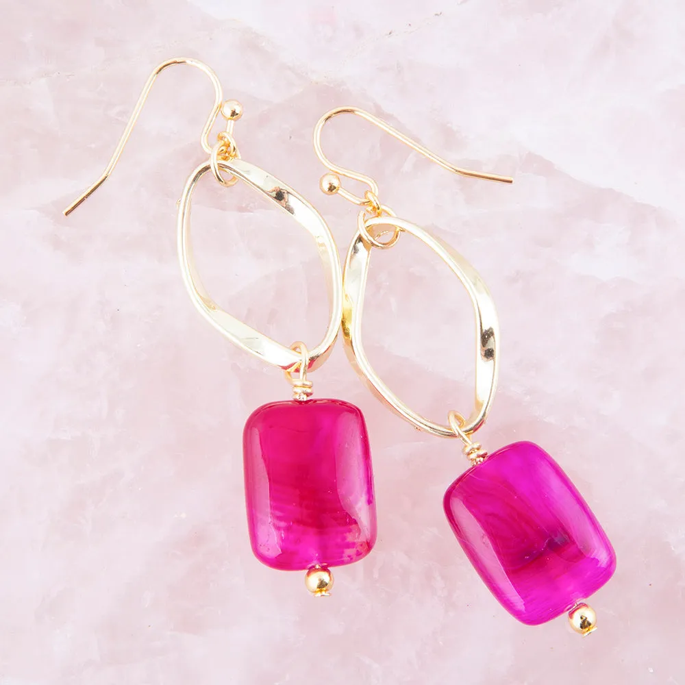In the Pink Agate Golden Drop Earrings sold by Barse product image thumbnail 3