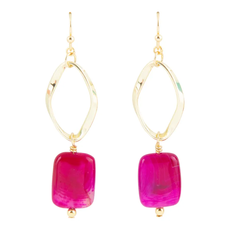 In the Pink Agate Golden Drop Earrings sold by Barse