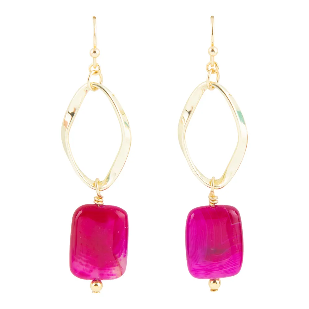 In the Pink Agate Golden Drop Earrings sold by Barse