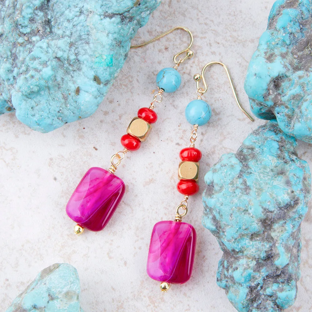 Guadalupe Pink Agate Golden Drop Earrings sold by Barse product image thumbnail 3