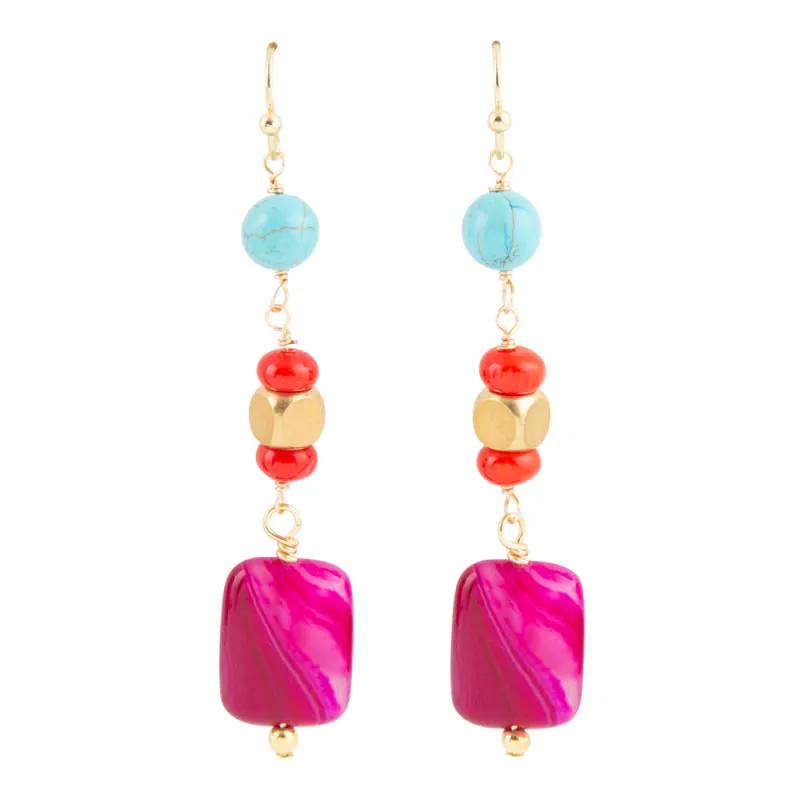Guadalupe Pink Agate Golden Drop Earrings sold by Barse