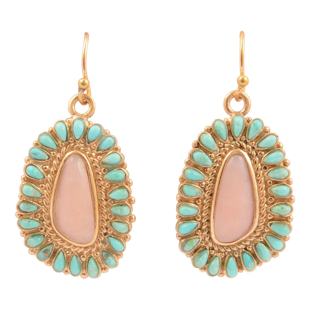 Cactus Rose Pink Opal and Blue Turquoise Golden Earrings sold by Barse