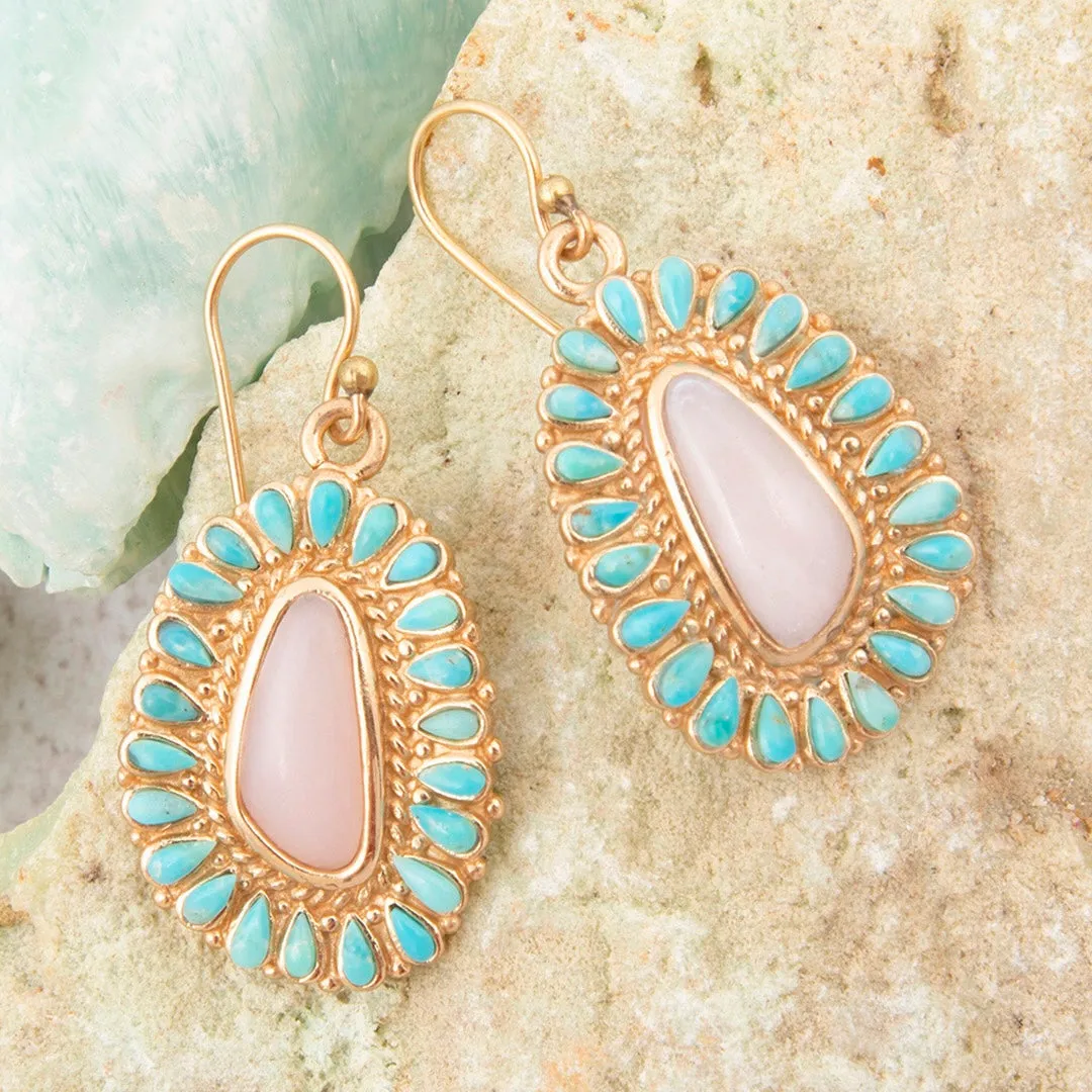 Cactus Rose Pink Opal and Blue Turquoise Golden Earrings sold by Barse product image thumbnail 3