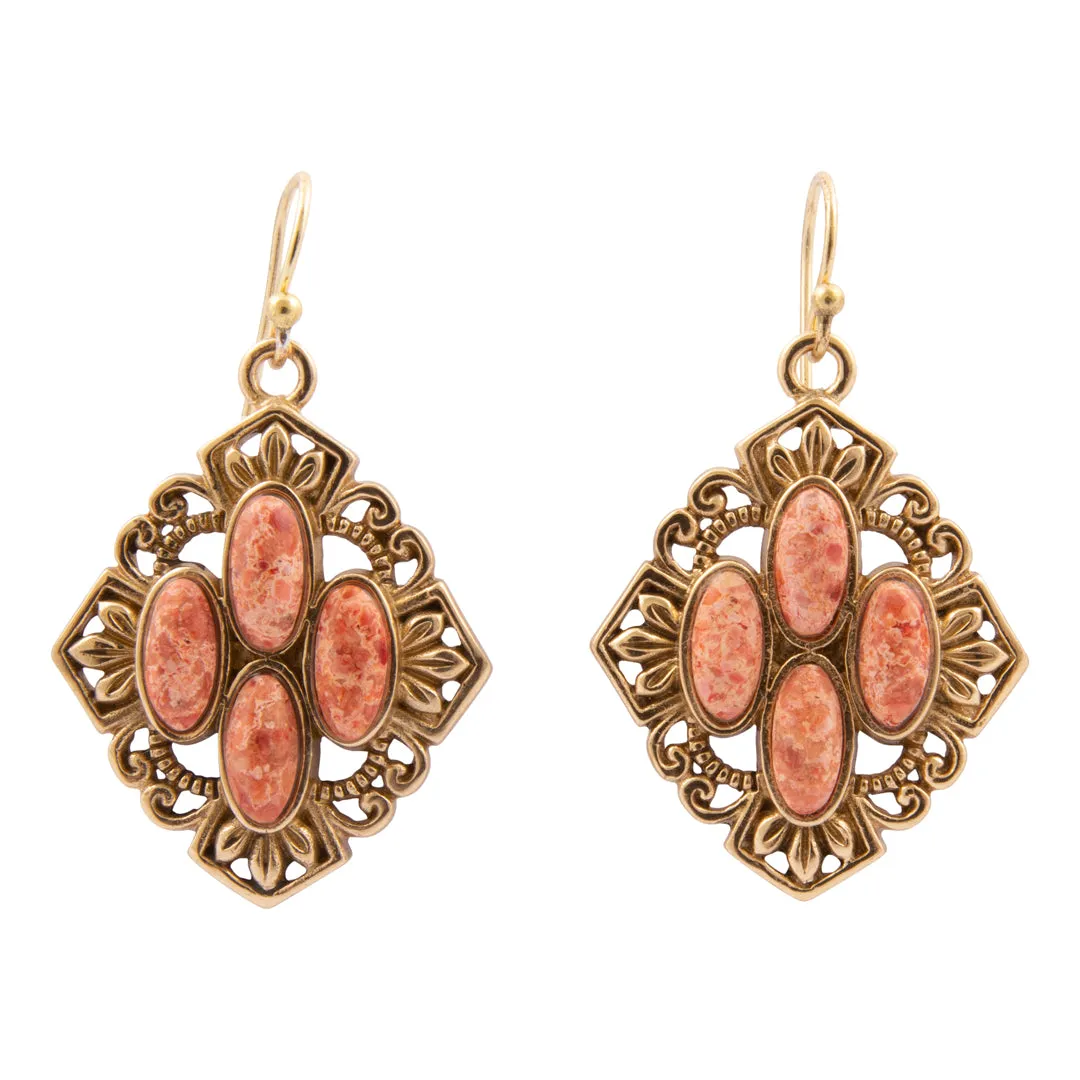 Sanibel Orange Coral Golden Drop Earrings sold by Barse