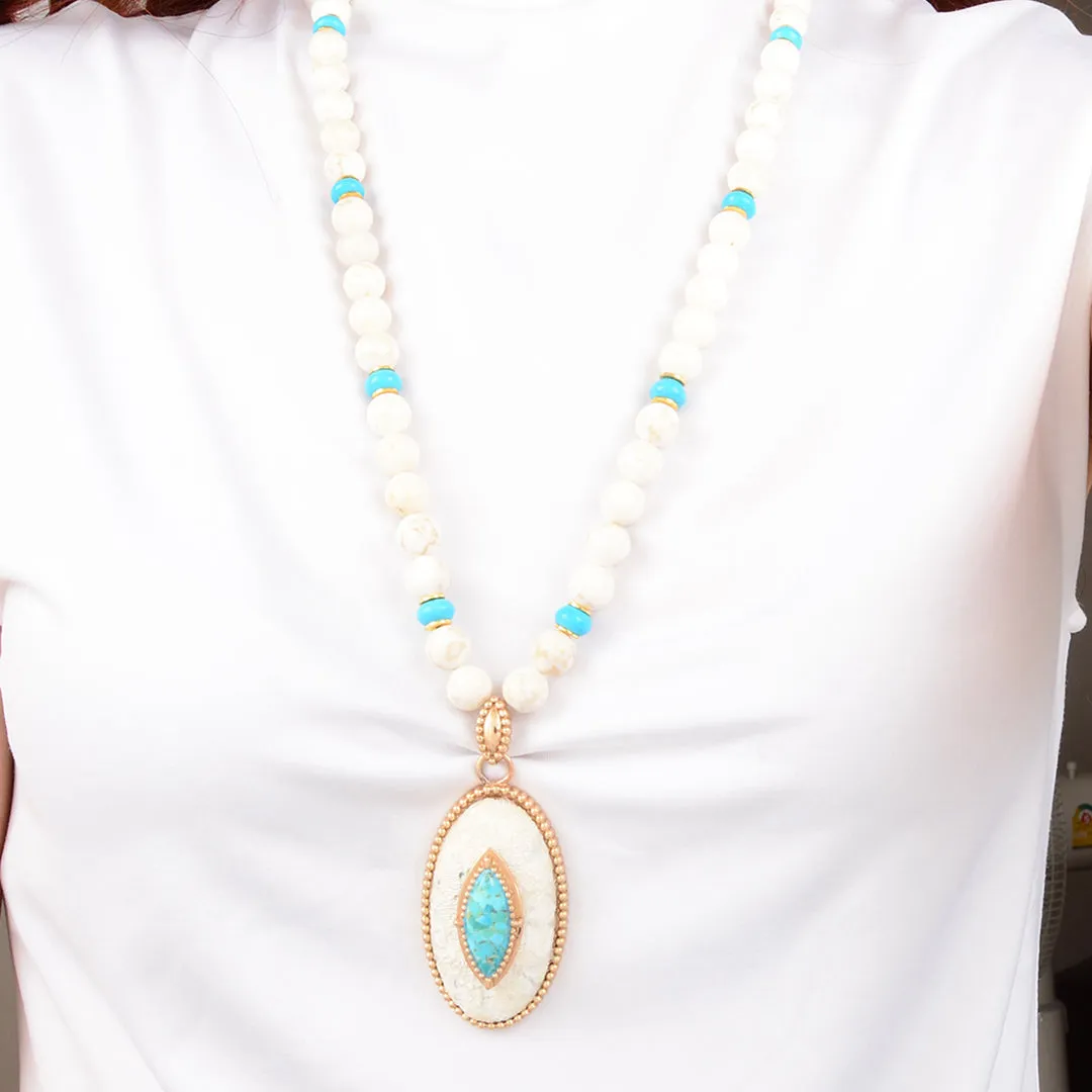 Blue Turquoise and Lace Golden Statement Necklace sold by Barse product image thumbnail 2