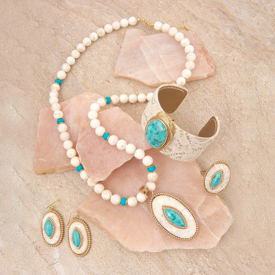 Blue Turquoise and Lace Golden Statement Necklace sold by Barse product image thumbnail 5