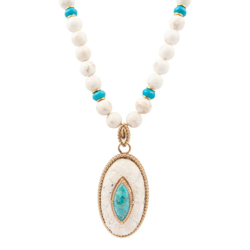 Blue Turquoise and Lace Golden Statement Necklace sold by Barse