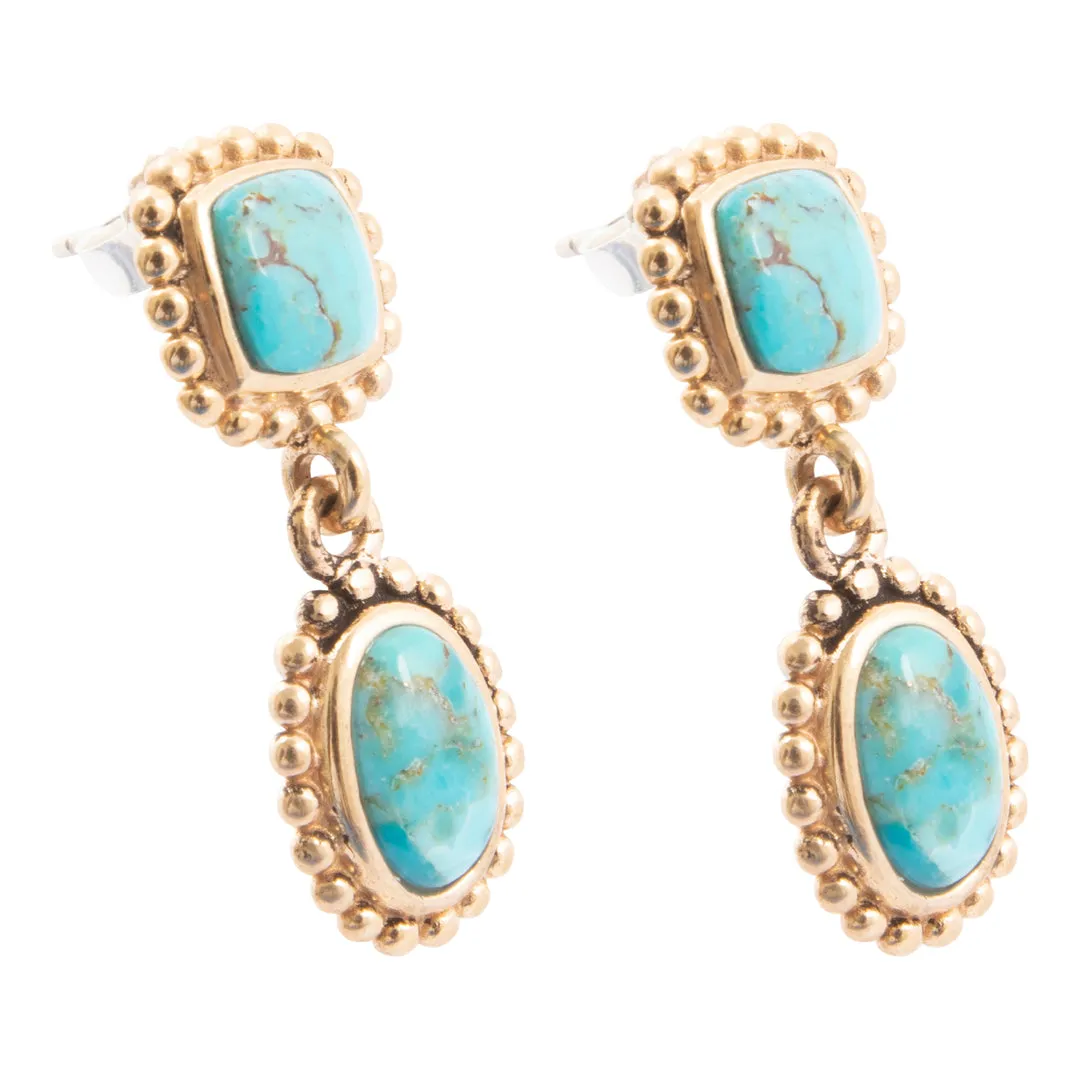 Refined Blue Turquoise Double Drop Golden Earrings sold by Barse product image thumbnail 4