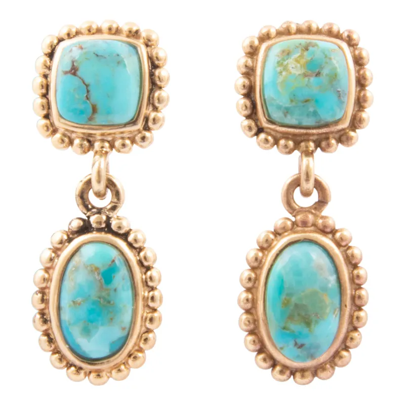 Refined Blue Turquoise Double Drop Golden Earrings sold by Barse