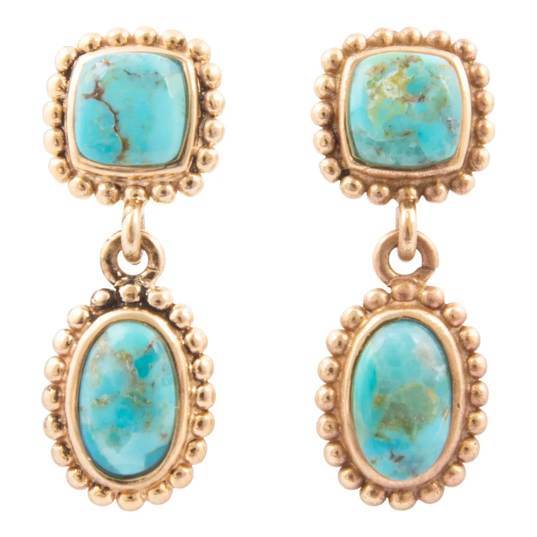 Refined Blue Turquoise Double Drop Golden Earrings sold by Barse