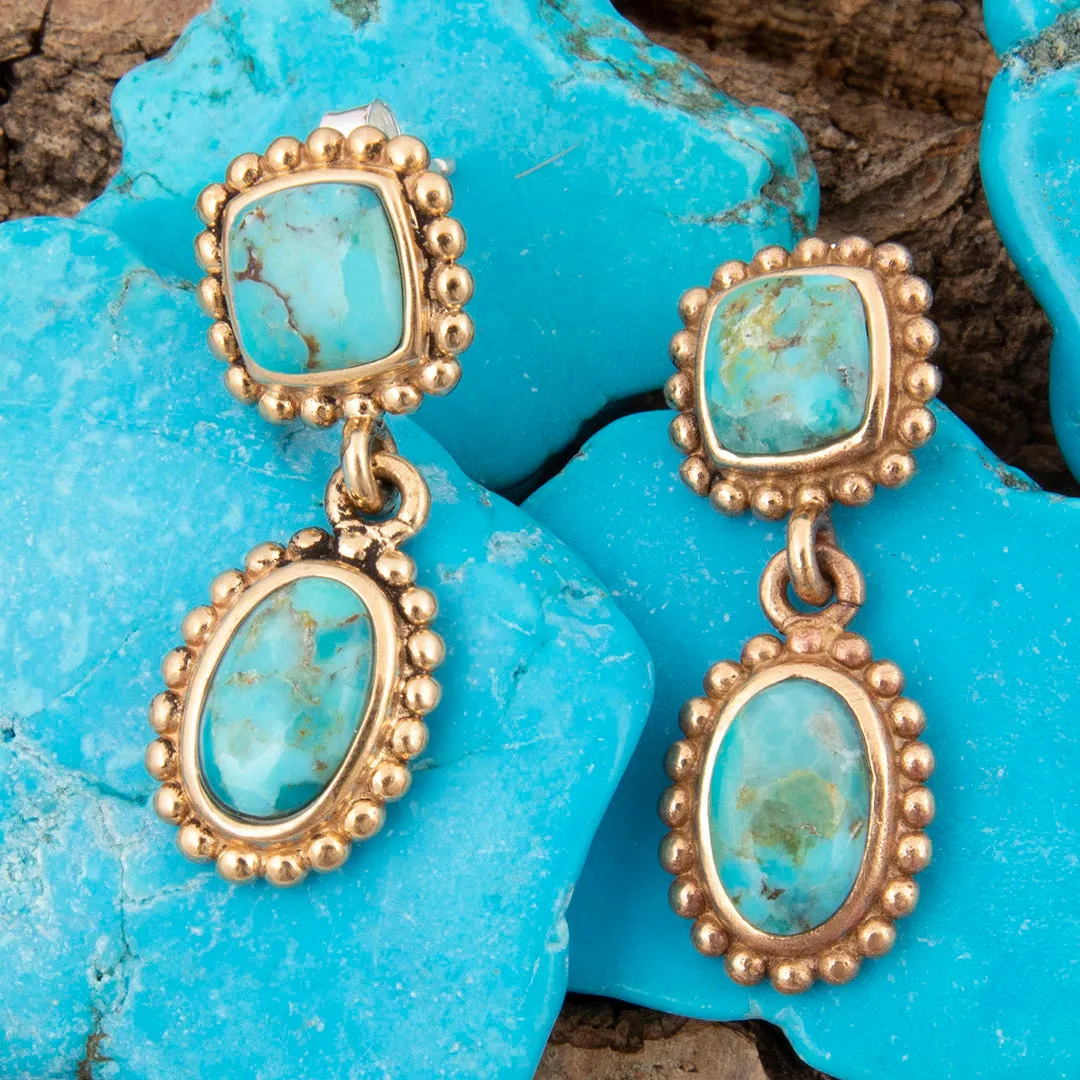Refined Blue Turquoise Double Drop Golden Earrings sold by Barse product image thumbnail 3
