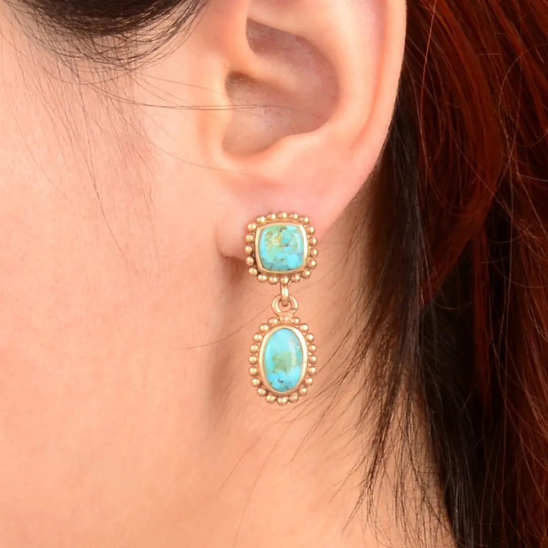 Refined Blue Turquoise Double Drop Golden Earrings sold by Barse product image thumbnail 2