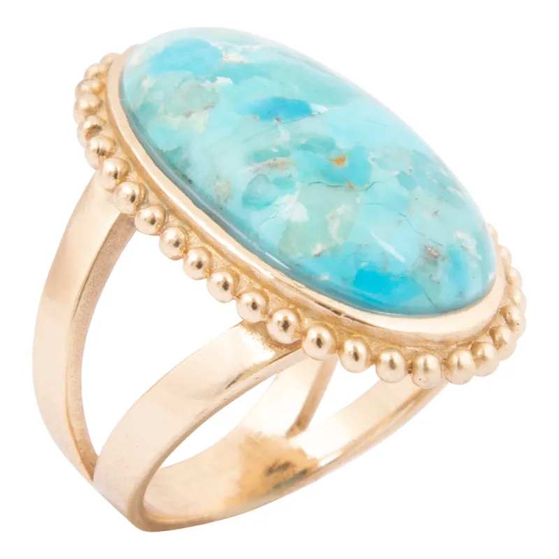 Refined Blue Turquoise Golden Statement Ring made by Barse