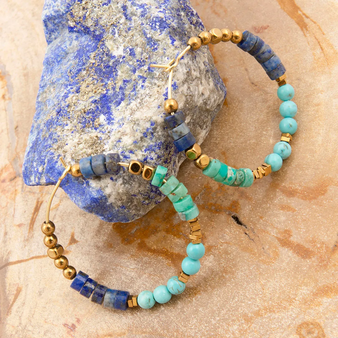 Blue Turquoise and Blue Lapis Golden Hoop Earrings sold by Barse product image thumbnail 3