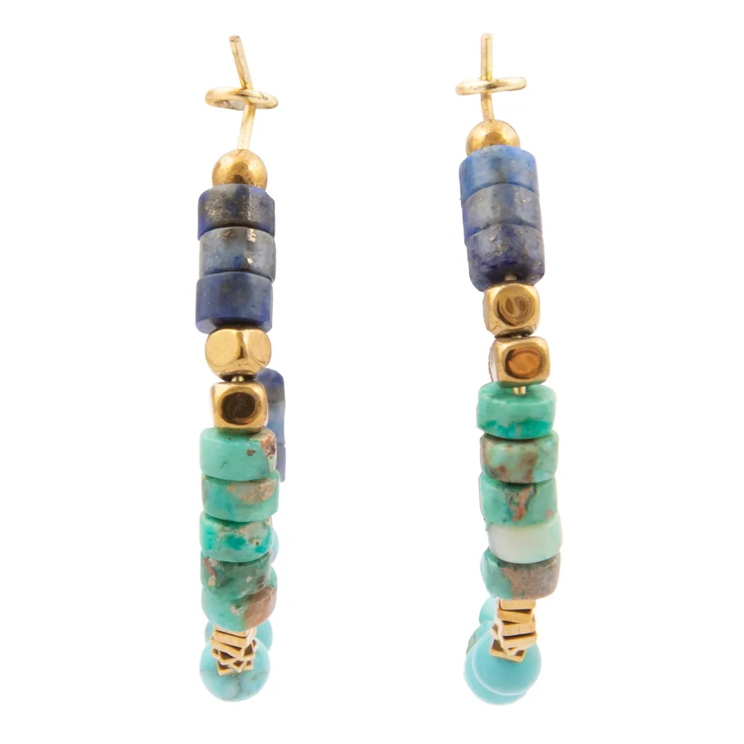Blue Turquoise and Blue Lapis Golden Hoop Earrings sold by Barse product image thumbnail 4