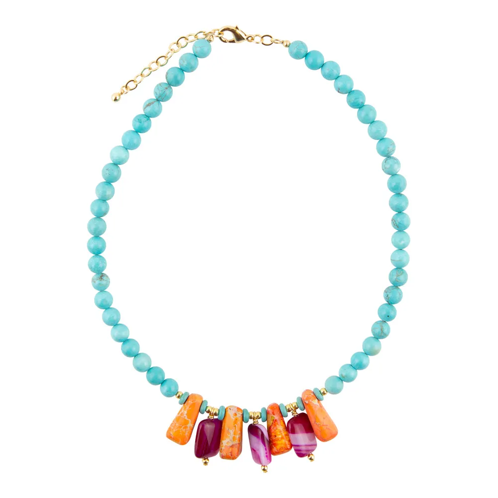 Guadalupe Pink Agate and Blue Turquoise Statement Necklace sold by Barse product image thumbnail 4
