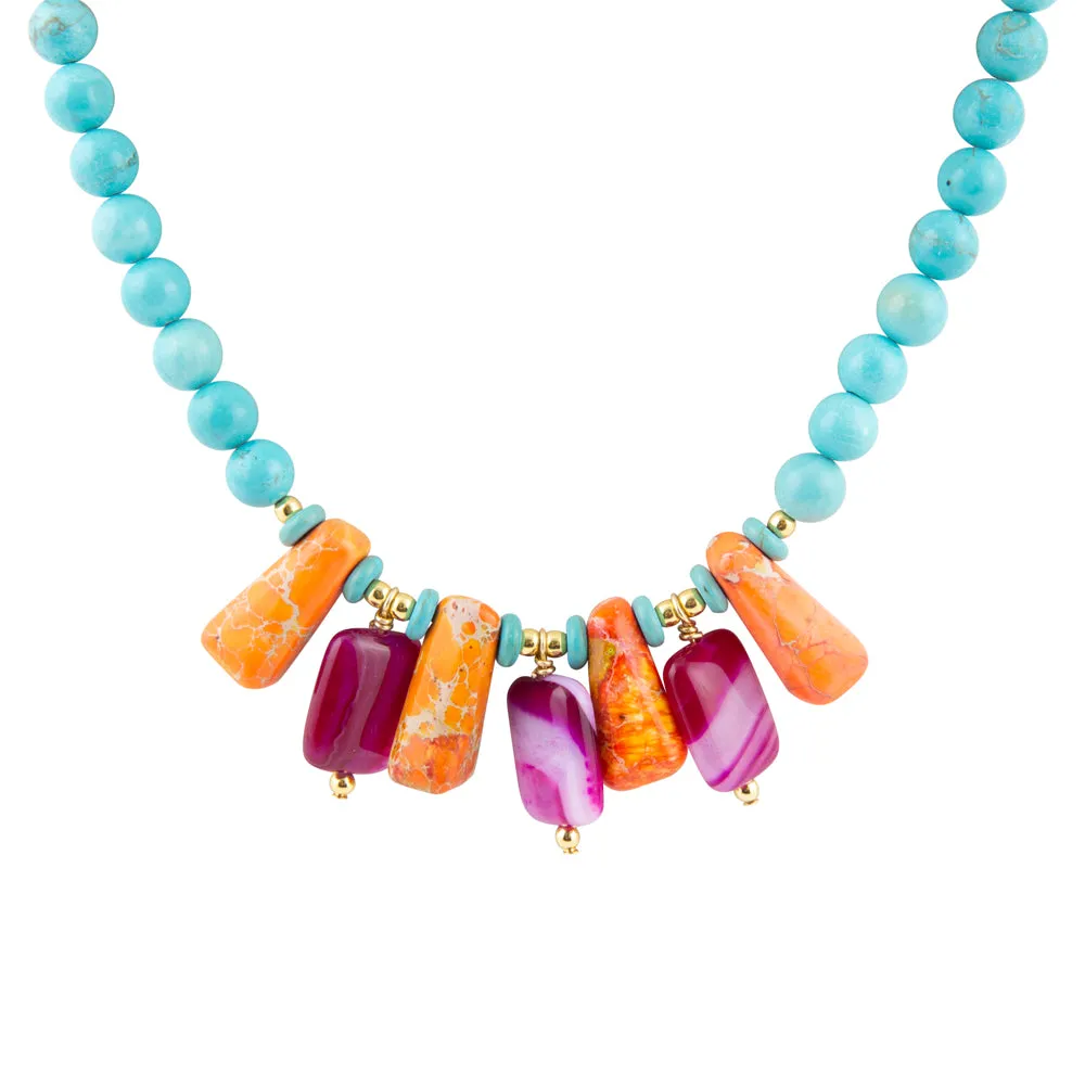 Guadalupe Pink Agate and Blue Turquoise Statement Necklace sold by Barse
