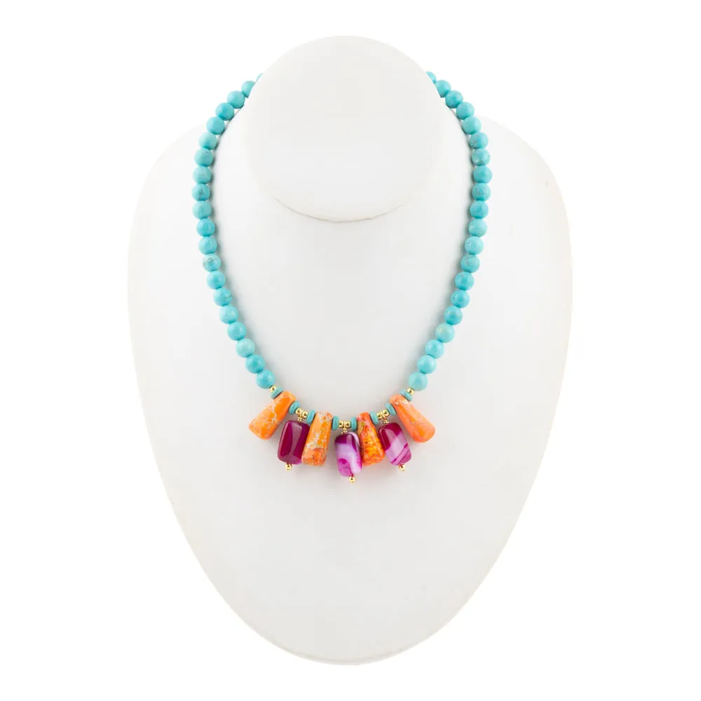Guadalupe Pink Agate and Blue Turquoise Statement Necklace sold by Barse product image thumbnail 5
