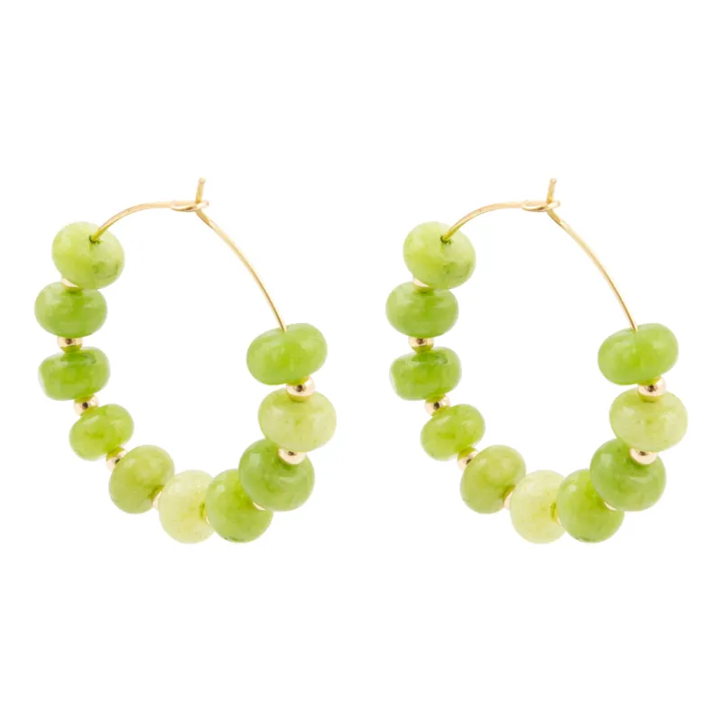 Green Jade Golden Hoop Earrings made by Barse