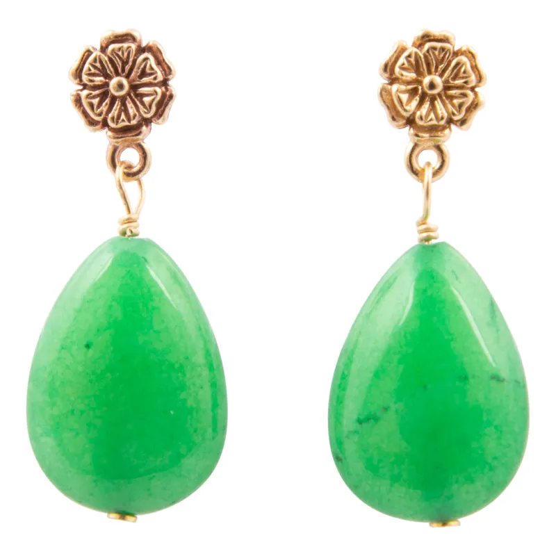 In Bloom Green Jade Drop Post Earrings made by Barse