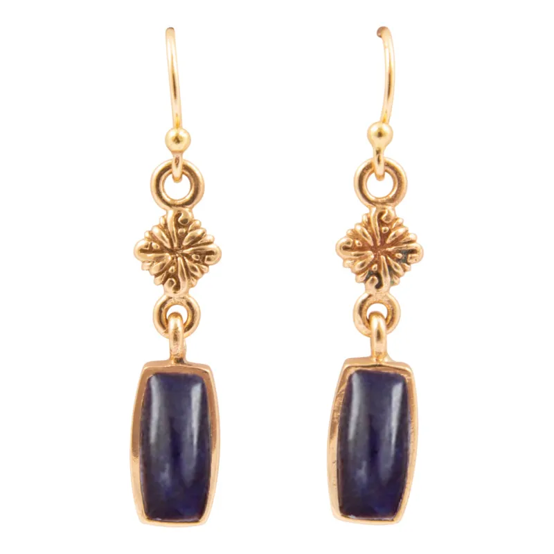 Regalia Blue Sodalite Golden Dainty Drop Earrings made by Barse