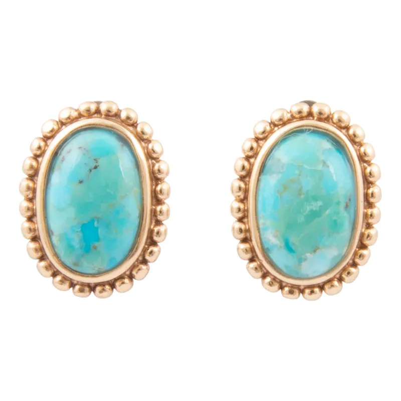 Refined Blue Turquoise Petite Golden Clip Earrings made by Barse