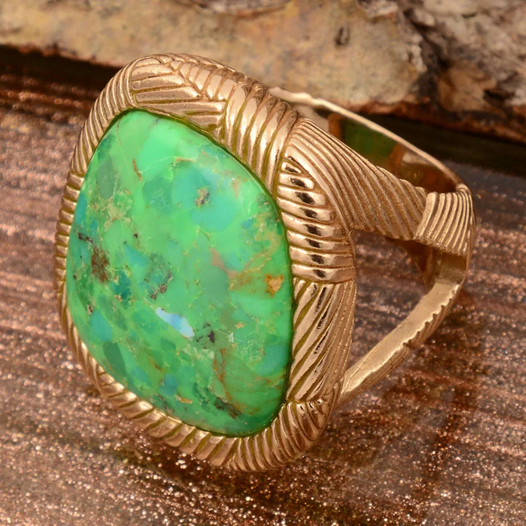 Sculpted Lime Green Turquoise Golden Statement Ring sold by Barse product image thumbnail 3
