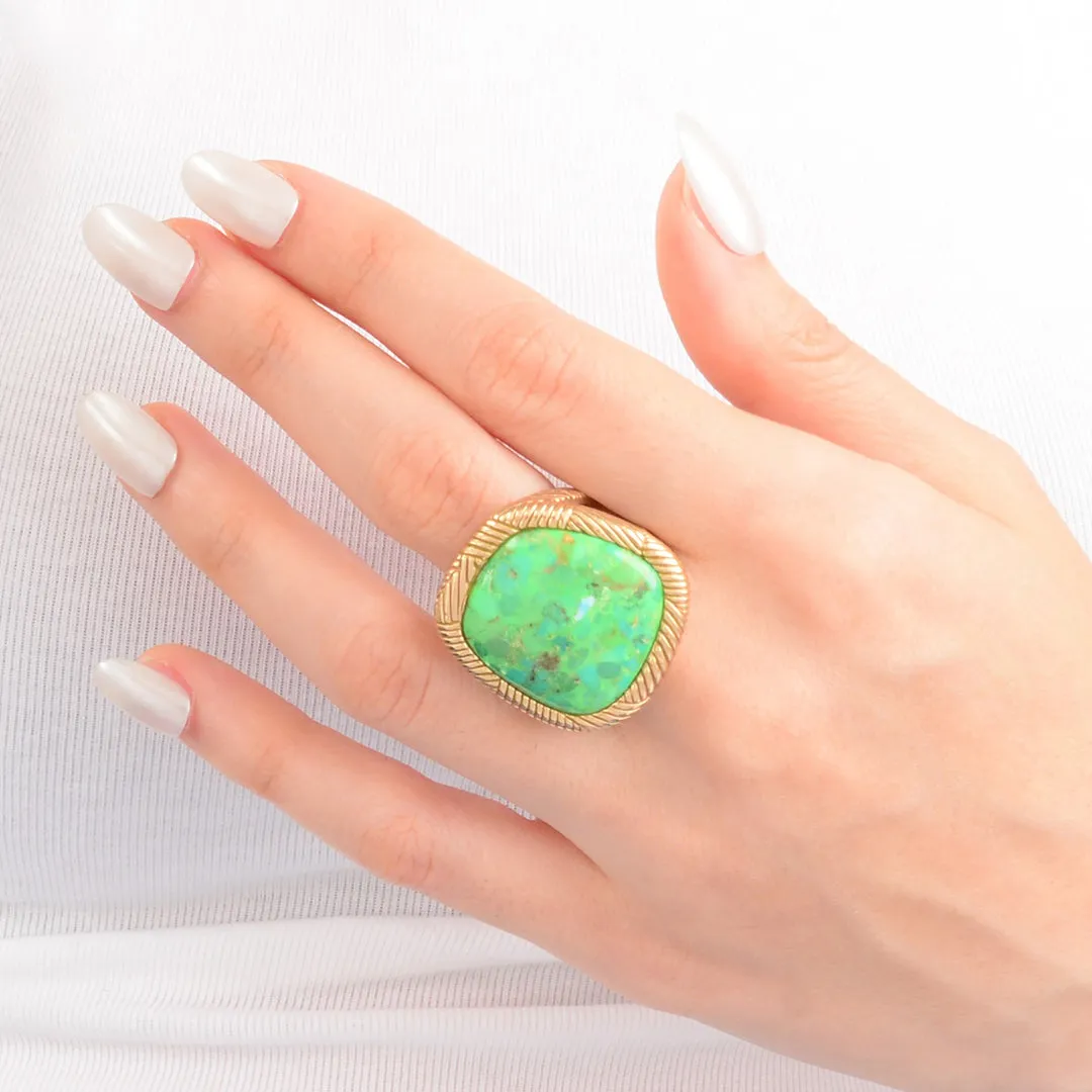 Sculpted Lime Green Turquoise Golden Statement Ring sold by Barse product image thumbnail 2