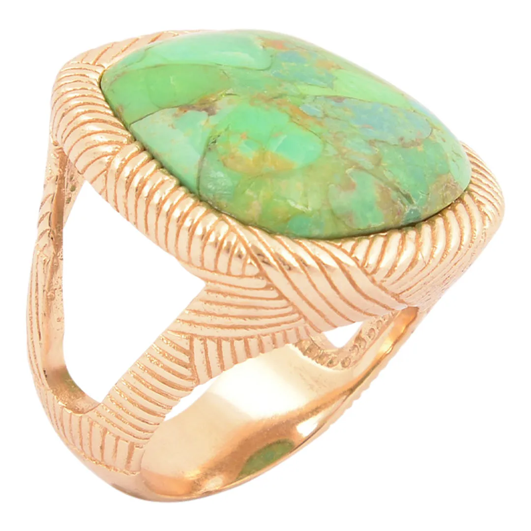 Sculpted Lime Green Turquoise Golden Statement Ring sold by Barse