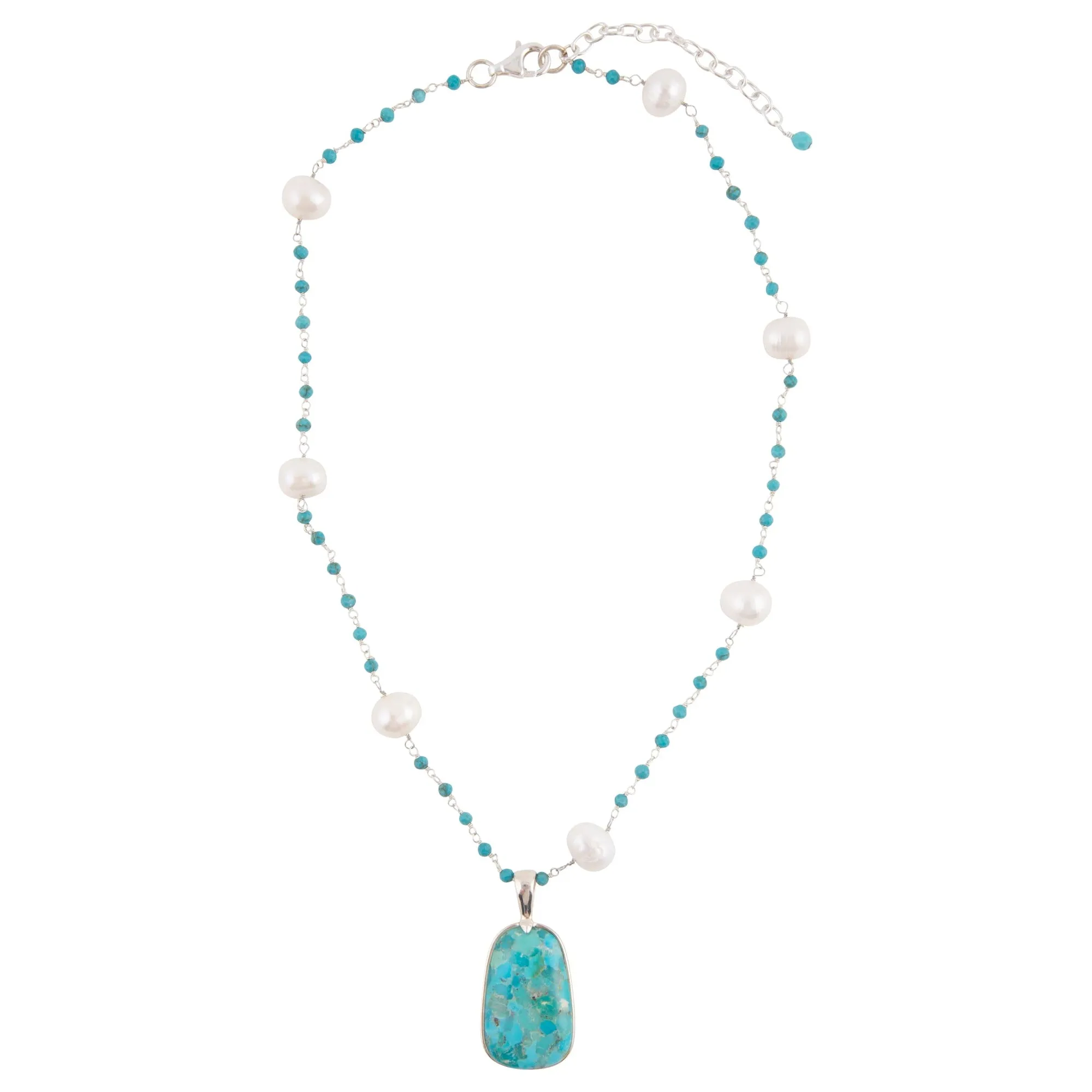 Madeleine Blue Turquoise and Silver Drop Pendant Necklace sold by Barse product image thumbnail 3