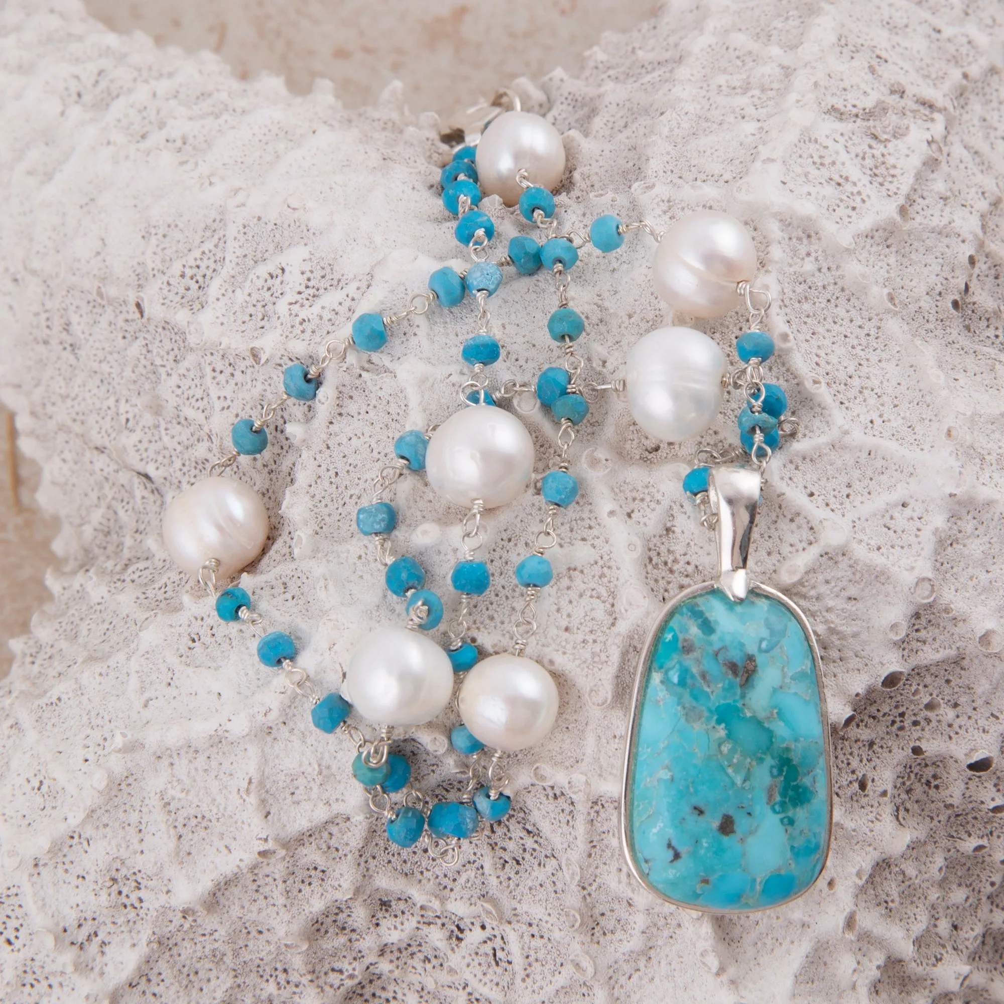 Madeleine Blue Turquoise and Silver Drop Pendant Necklace sold by Barse product image thumbnail 2