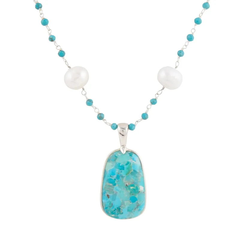 Madeleine Blue Turquoise and Silver Drop Pendant Necklace made by Barse