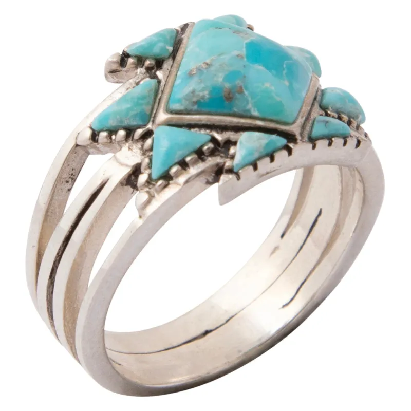 Sharp Blue Turquoise and Silver Ring made by Barse