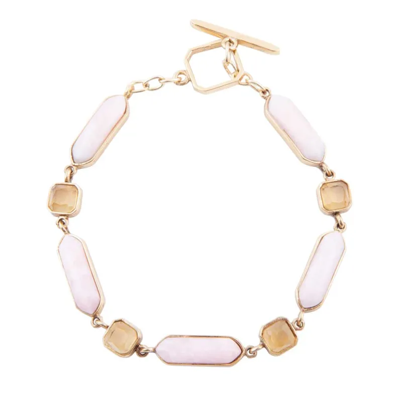 Etta Pink Opal and Yellow Quartz Golden Toggle Bracelet made by Barse
