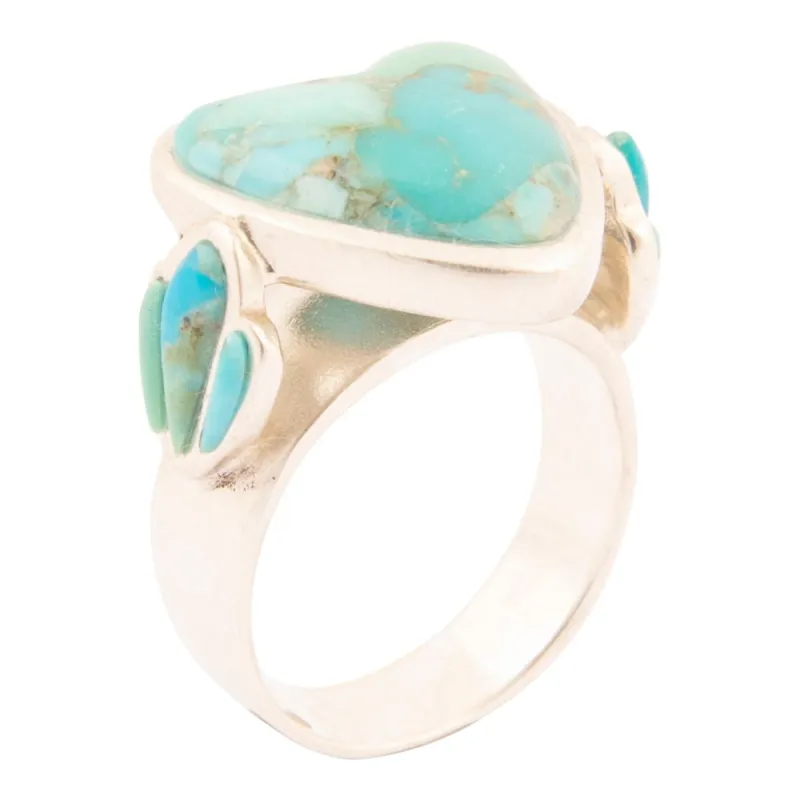 Blue Turquoise Heart Silver Statement Ring made by Barse