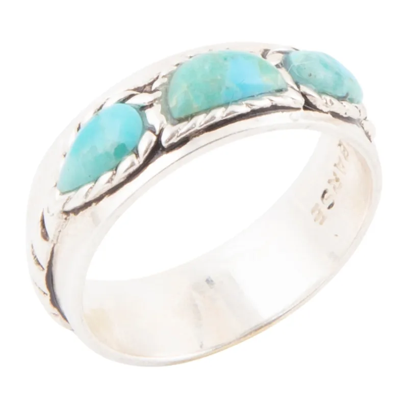 Triple Stone Simplicity Blue Turquoise and Silver Ring made by Barse