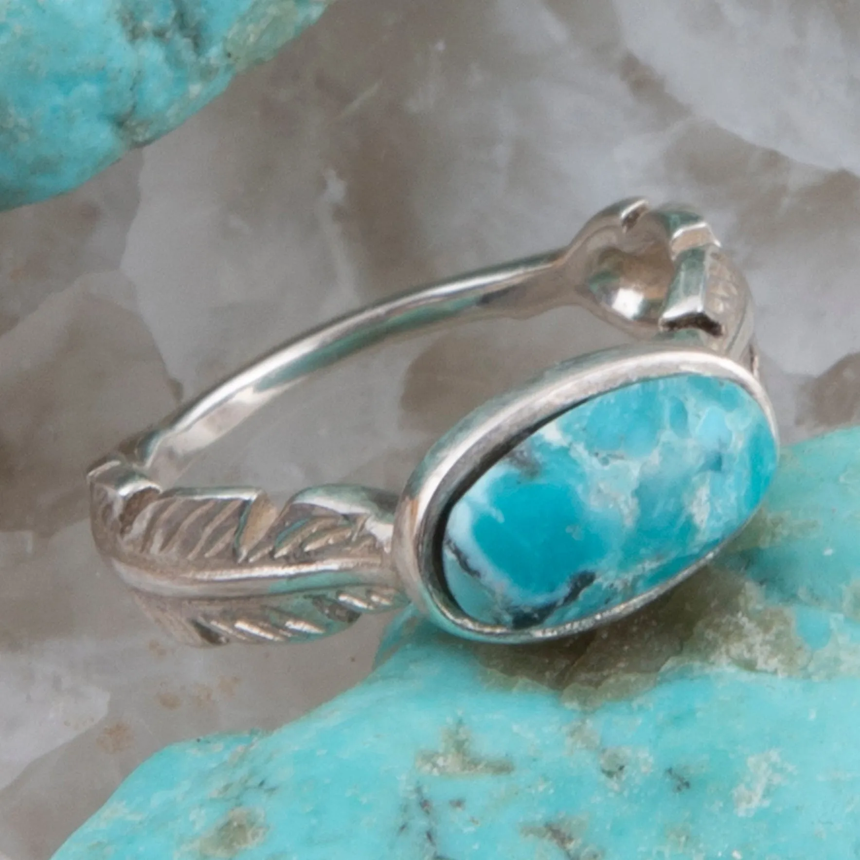 Feather Silver and Blue Turquoise Ring sold by Barse product image thumbnail 2