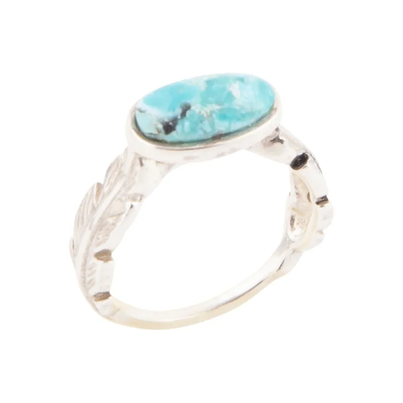 Feather Silver and Blue Turquoise Ring made by Barse