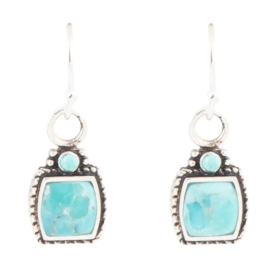 Delicately Detailed Blue Turquoise and Silver Earrings sold by Barse