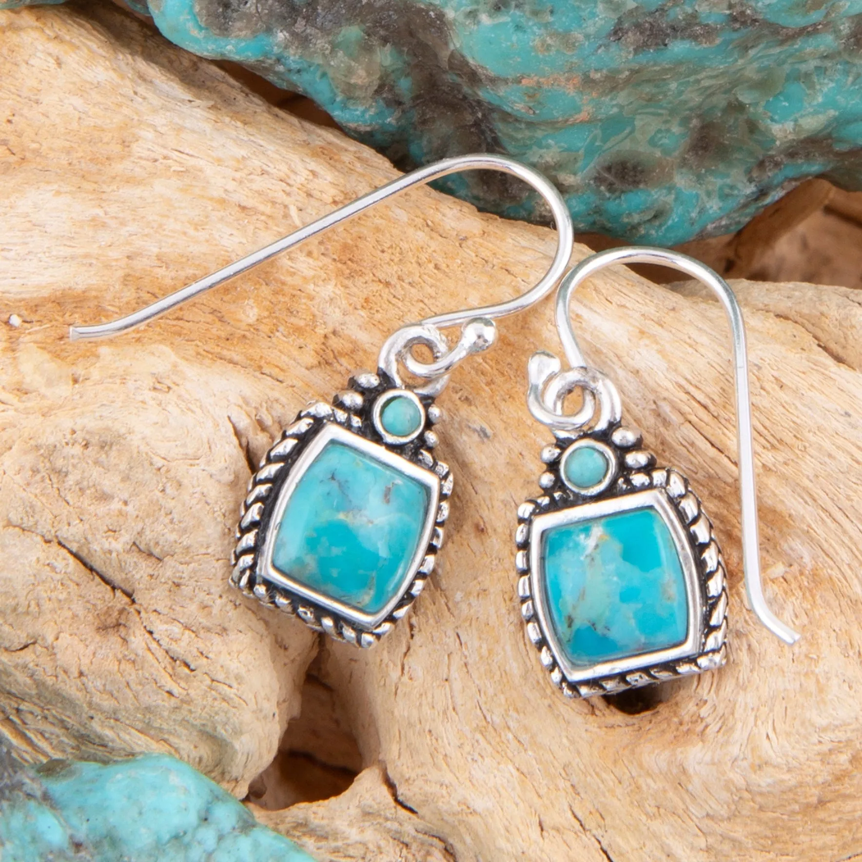 Delicately Detailed Blue Turquoise and Silver Earrings sold by Barse product image thumbnail 2