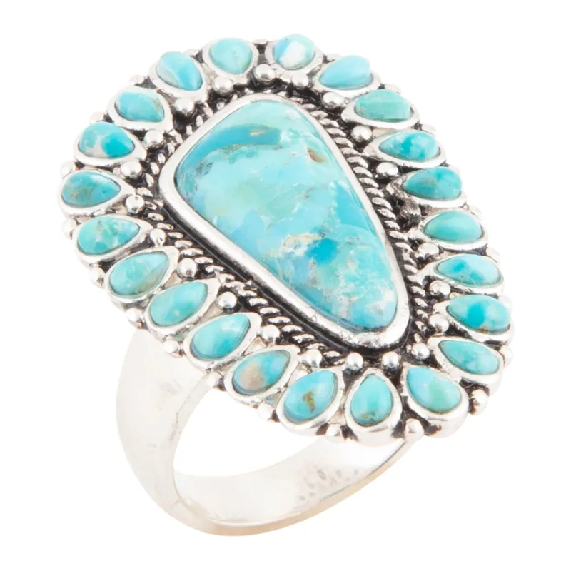 Sedona Blue Turquoise and Silver Statement Ring made by Barse