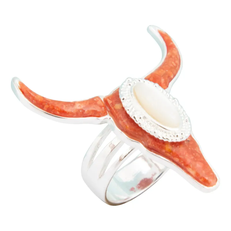 Longhorn Orange Sponge Coral Silver Ring made by Barse