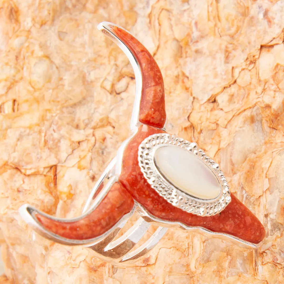 Longhorn Orange Sponge Coral Silver Ring sold by Barse product image thumbnail 3