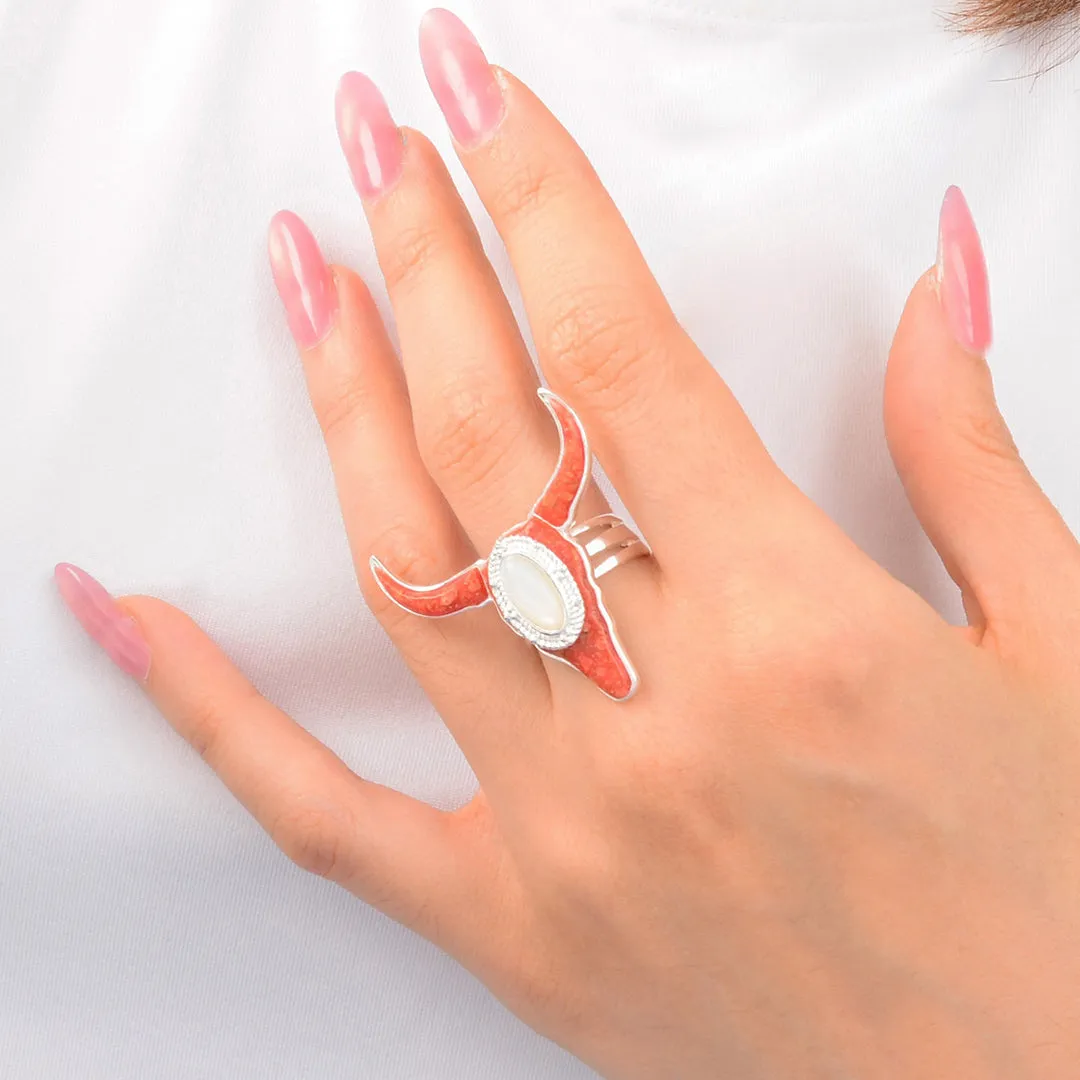 Longhorn Orange Sponge Coral Silver Ring sold by Barse product image thumbnail 2