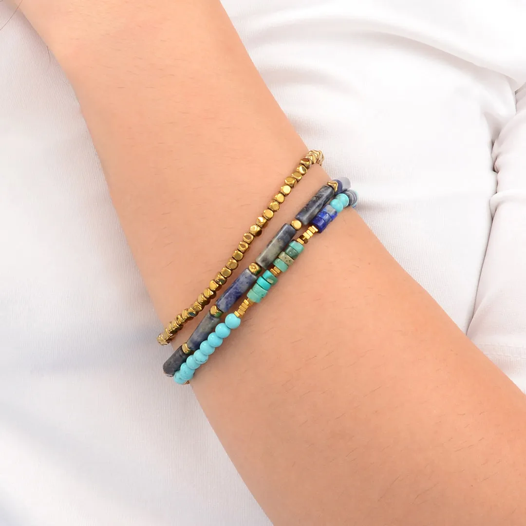 Blue Turquoise and Lapis Golden Stretch Bracelet Set sold by Barse product image thumbnail 2