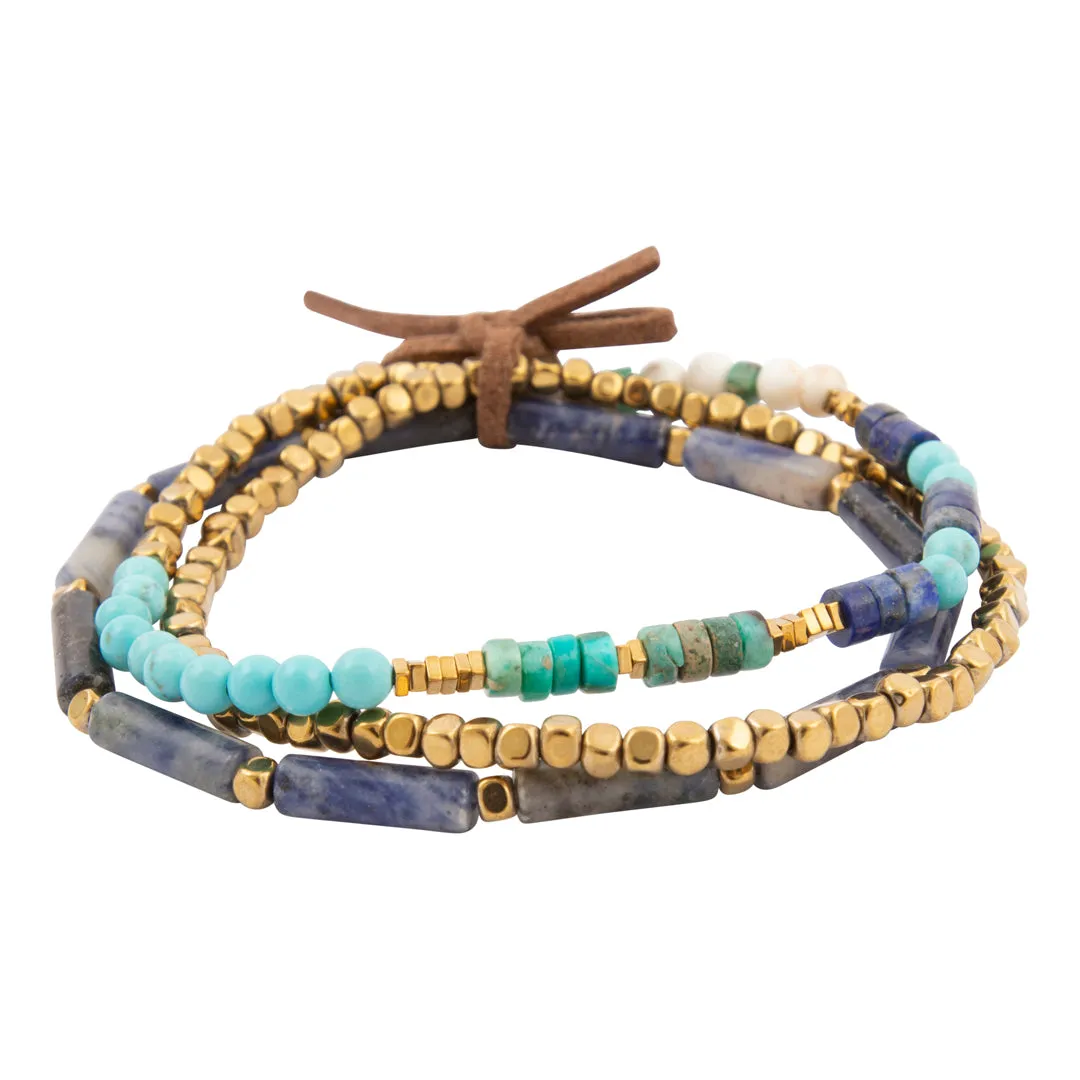 Blue Turquoise and Lapis Golden Stretch Bracelet Set sold by Barse product image thumbnail 4