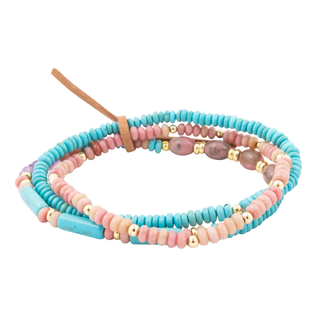 Pink Rhodonite and Blue Turquoise Golden Stretch Bracelet Set sold by Barse product image thumbnail 4