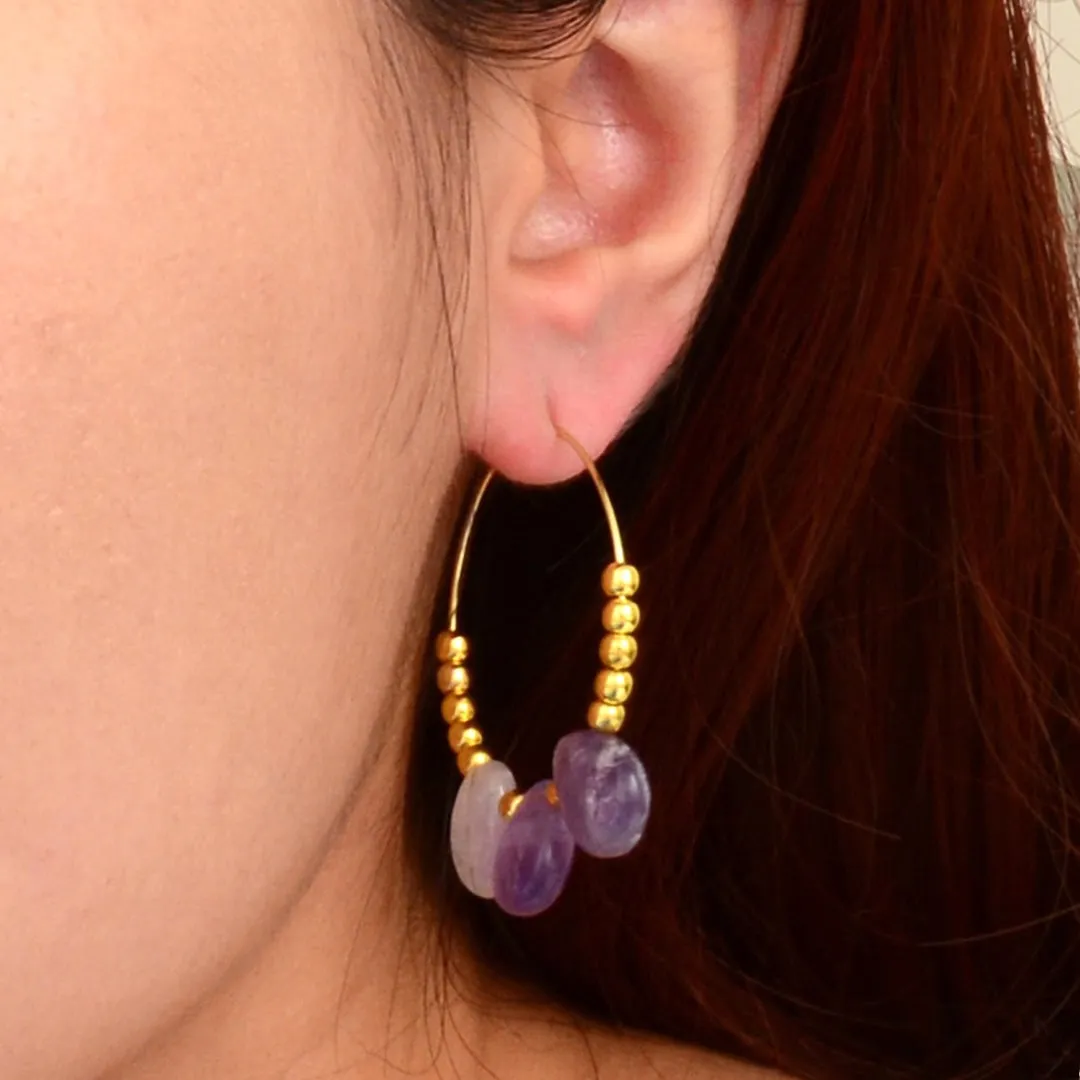 Purple Amethyst Golden Hoop Earrings sold by Barse product image thumbnail 2